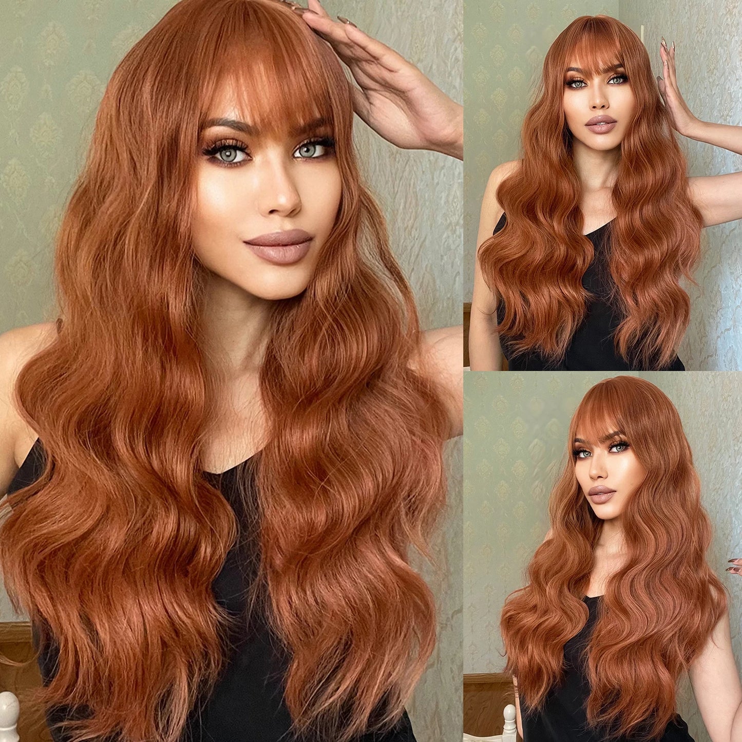 the GILLIAN - Natural Elegant Synthetic Wig, Long Ombre Red Brown Wigs for Women, Ombre Layered Hair with Dark Roots Daily Party Cosplay