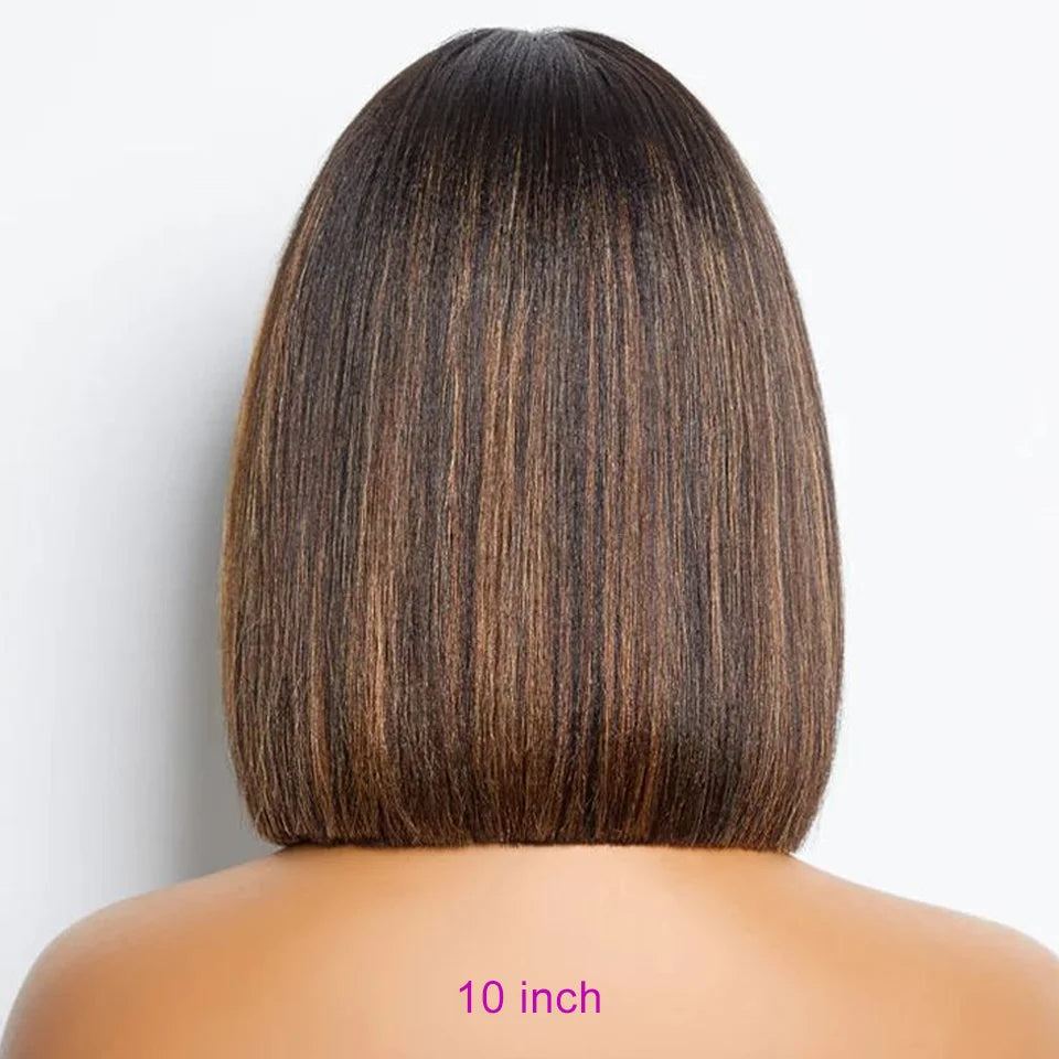 the REBECCA - Highlight Blonde Short BOB 3x1 Lace Glueless Human Hair Wig, Ready To Go Brazilian 1b/30 Straight Bob Bone With Bangs For Women