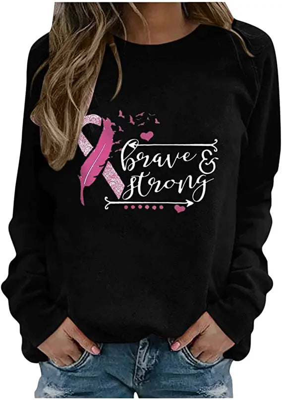 Pink Ribbon Breast Cancer Awareness Long Sleeve Breast Cancer Awareness Shirts for Women Wear Month T-Shirt In October