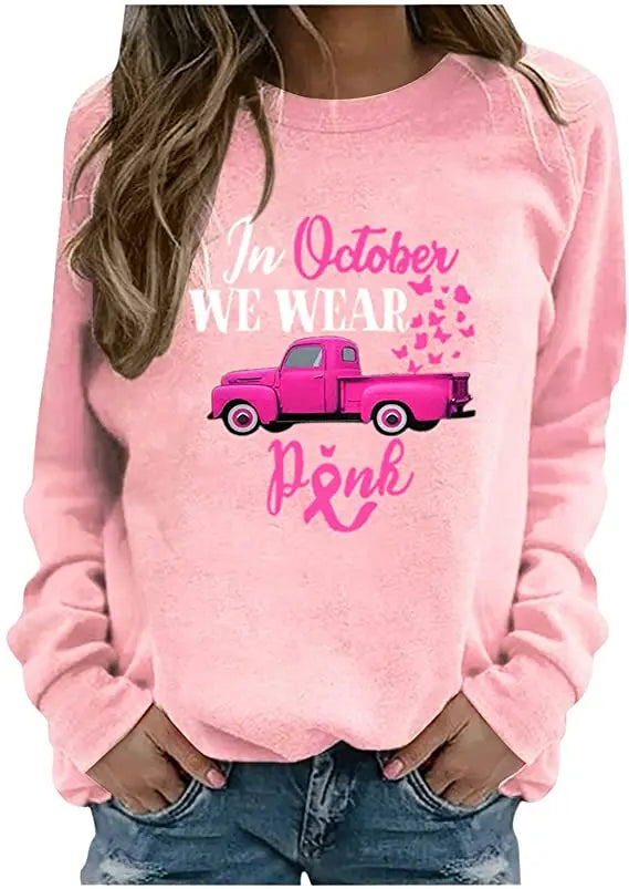 Pink Ribbon Breast Cancer Awareness Long Sleeve Breast Cancer Awareness Shirts for Women Wear Month T-Shirt In October