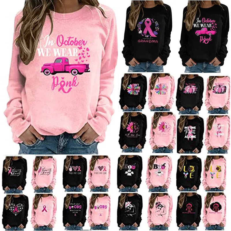 Pink Ribbon Breast Cancer Awareness Long Sleeve Breast Cancer Awareness Shirts for Women Wear Month T-Shirt In October