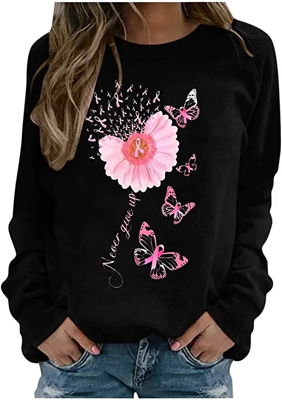 Pink Ribbon Breast Cancer Awareness Long Sleeve Breast Cancer Awareness Shirts for Women Wear Month T-Shirt In October