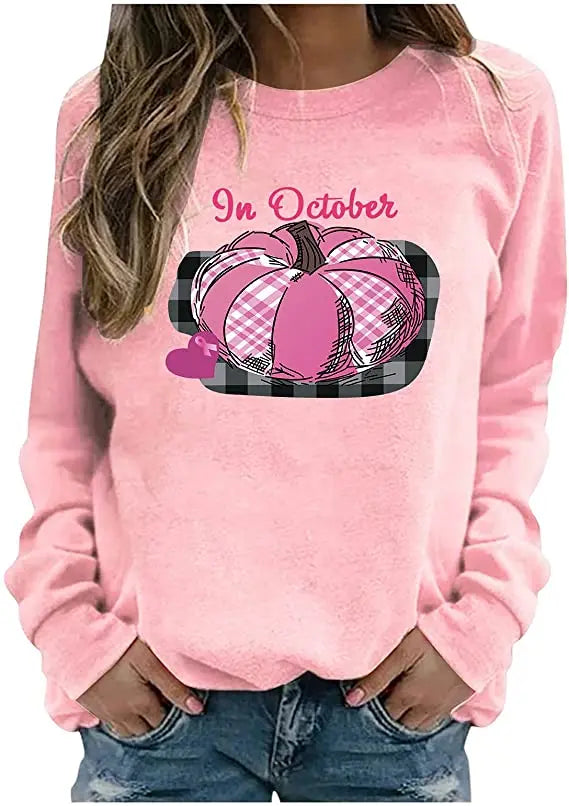 Pink Ribbon Breast Cancer Awareness Long Sleeve Breast Cancer Awareness Shirts for Women Wear Month T-Shirt In October