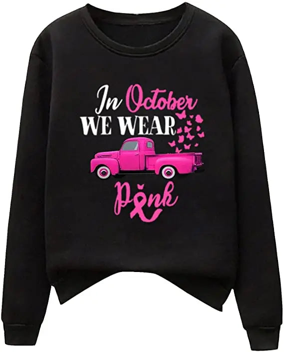 Pink Ribbon Breast Cancer Awareness Long Sleeve Breast Cancer Awareness Shirts for Women Wear Month T-Shirt In October