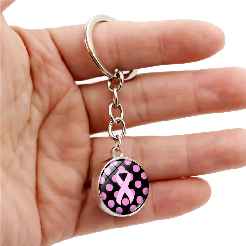 the RIBBON SPHERE - Pink Ribbon Breast Cancer Pendant Keychain