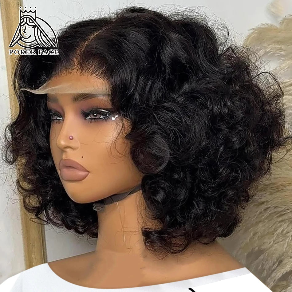 the BODY WAVE - Brazilian Body Wave Short Bob 13x4 13x6 HD Transparent Lace Front Human Hair Wigs, 5x5 High Density Pre-Plucked Lace Frontal Wig