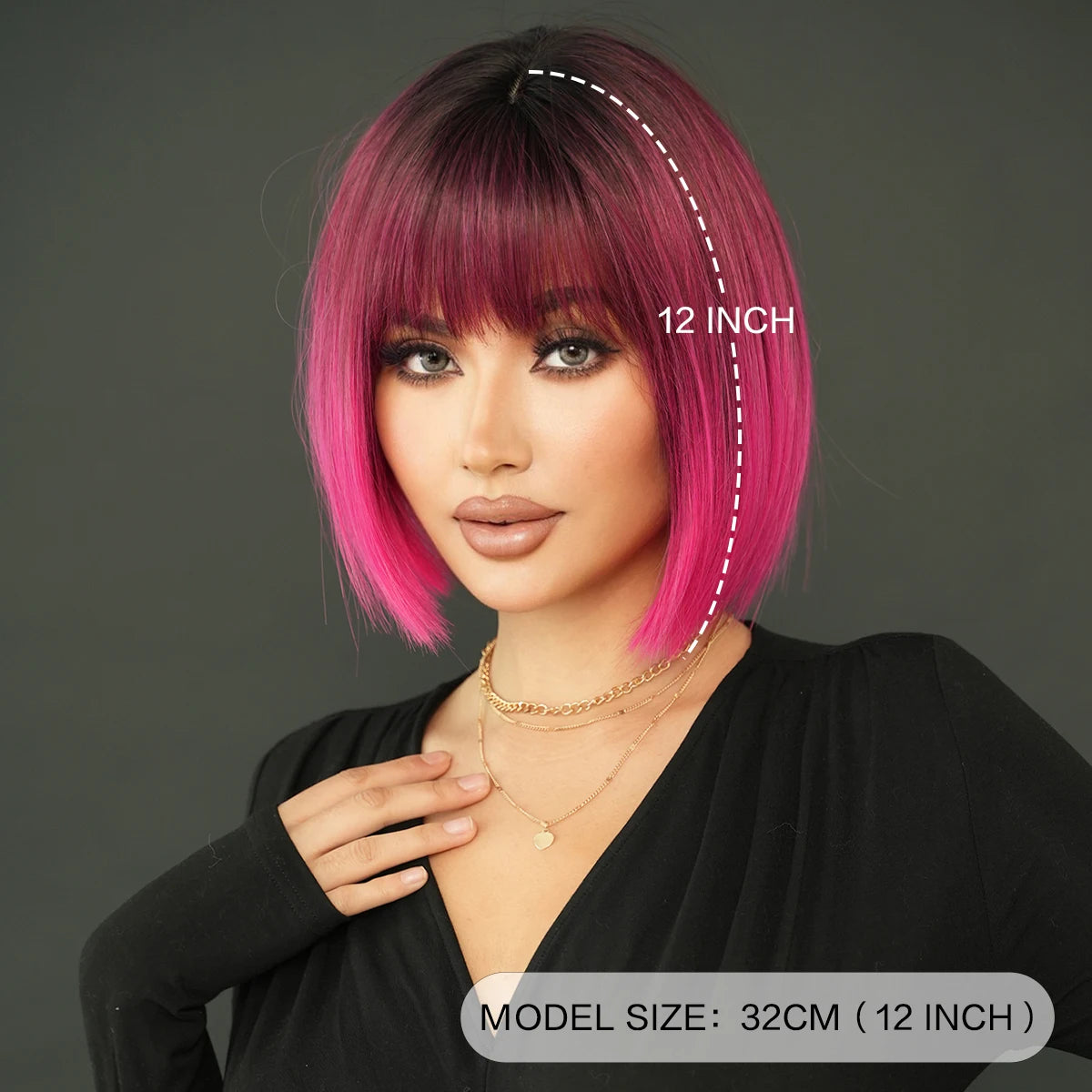the NAOMI - Rose Pink Short Wig for Women, Daily Party Overhead Dyeing Black Natural Synthetic Lavender Heat Resistant Straight Wigs