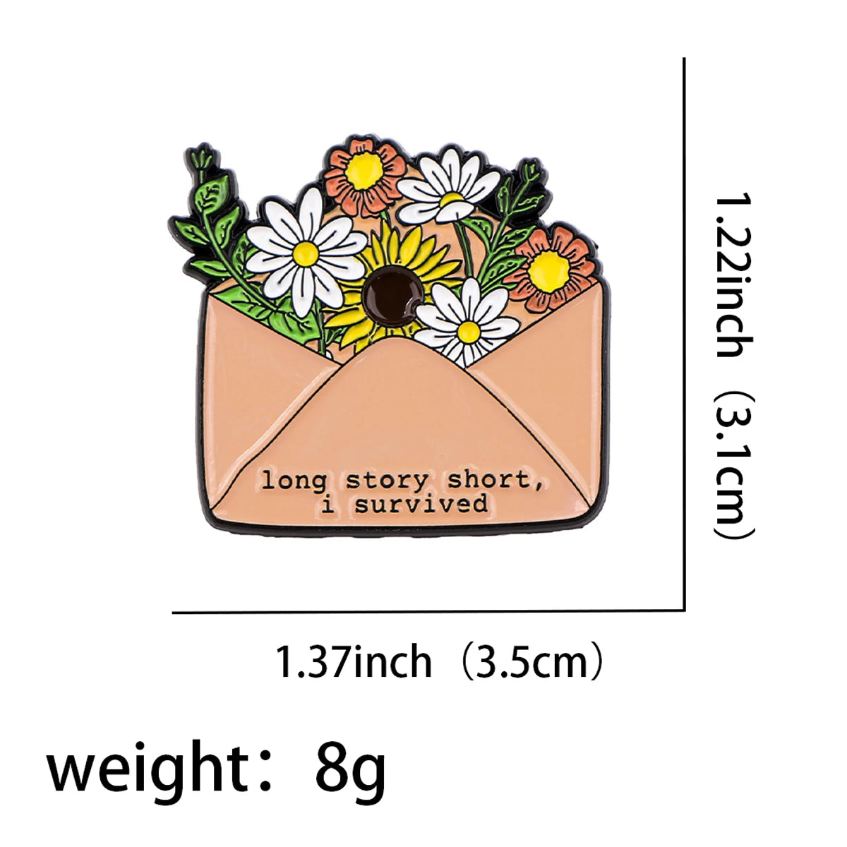 the LONG STORY - Inspiration Enamel Pin, Flowers Envelope Brooch Pin, Lapel Pins Badge Clothing Accessories Gift
