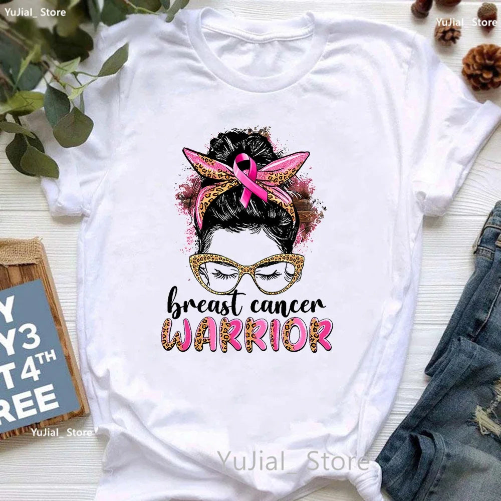 Breast Cancer Awareness Print T Shirt Women Pink High Shoes Tshirt Femme Summer Short Sleeve T-Shirt Female Dropshipping