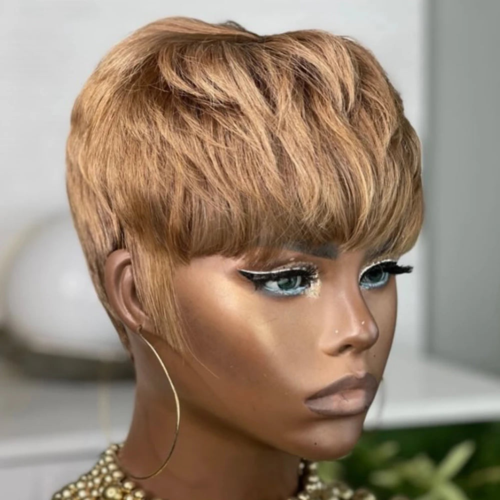 the PIXIE - Short Pixie Cut Wig, Human Hair for Women, Machine Made Wigs with Bangs, Colored Brazilian Wig Human Hair Wigs