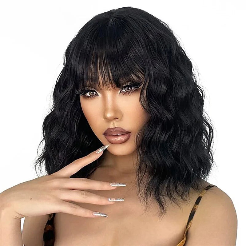 the POP STAR - Synthetic Hair Women Pink Bob Wigs, Short Curly Heat Resistant Party Wig