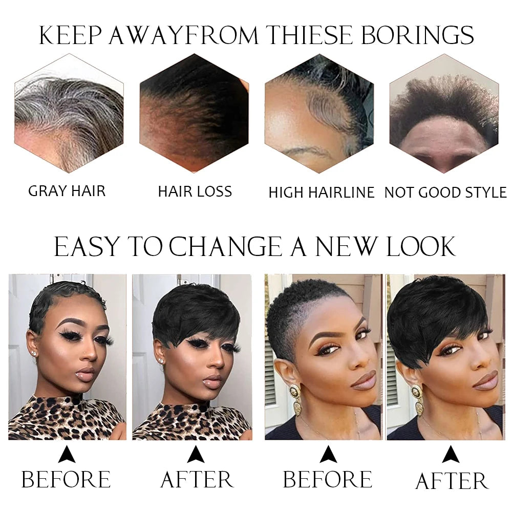 the PIXIE - Short Pixie Cut Wig, Human Hair for Women, Machine Made Wigs with Bangs, Colored Brazilian Wig Human Hair Wigs
