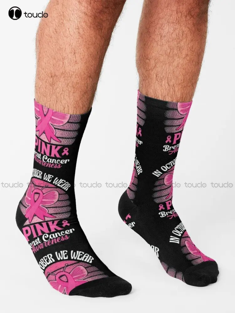 the PINK OCTOBER - In October We Wear Pink Football Breast Cancer Awareness Socks
