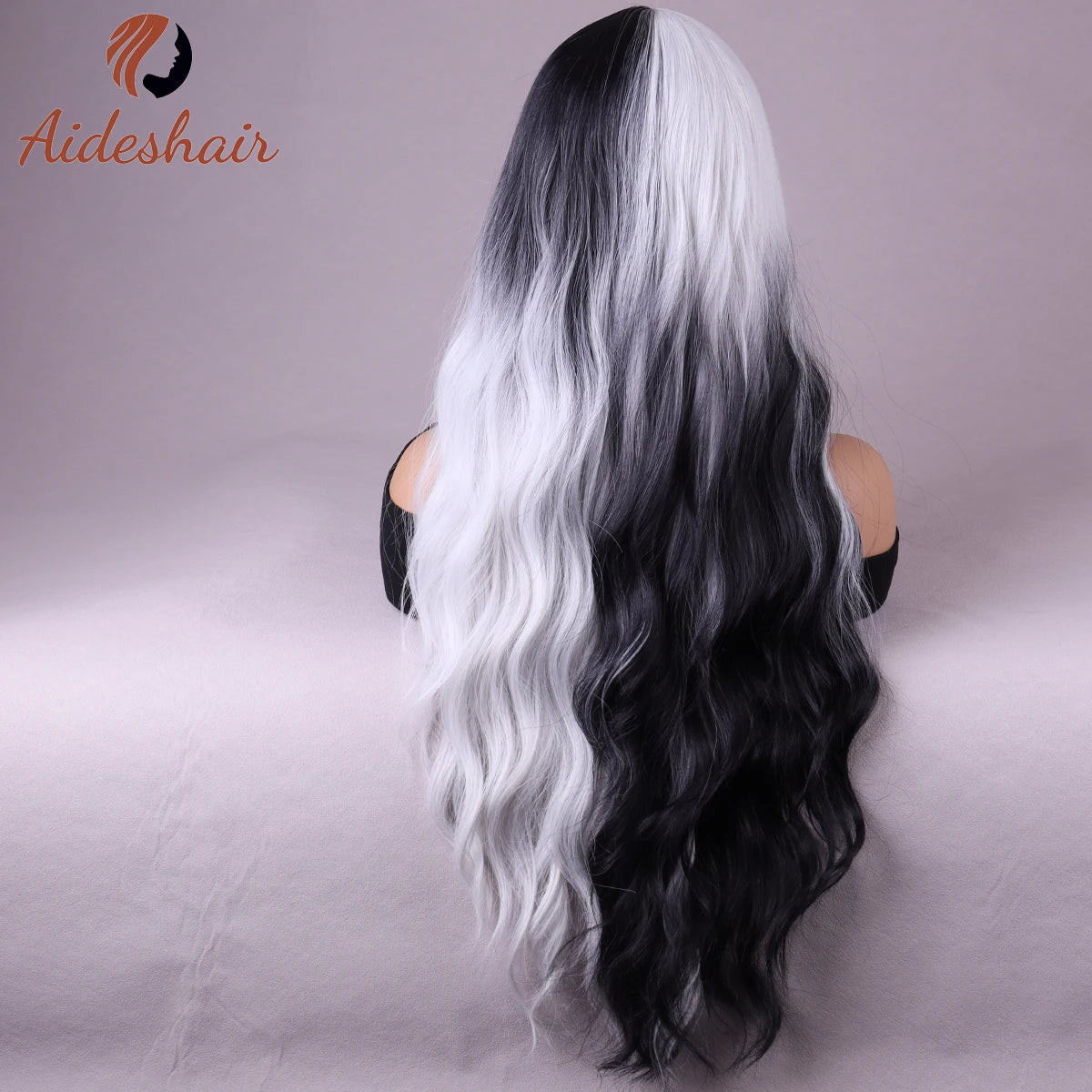 the CRUELLA - Synthetic Wig European and American Fake Hair, Celebrity Women's Double Black and White Long Rolls