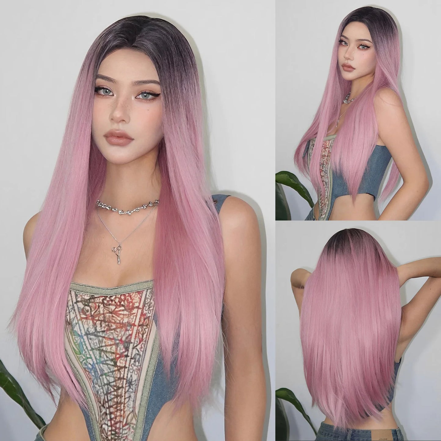 the ANNIE - Copper Ginger Brown Long Straight Wig, Synthetic Women's Wigs Middle Part Cosplay Daily Use Natural Hair Heat Resistant Fibre