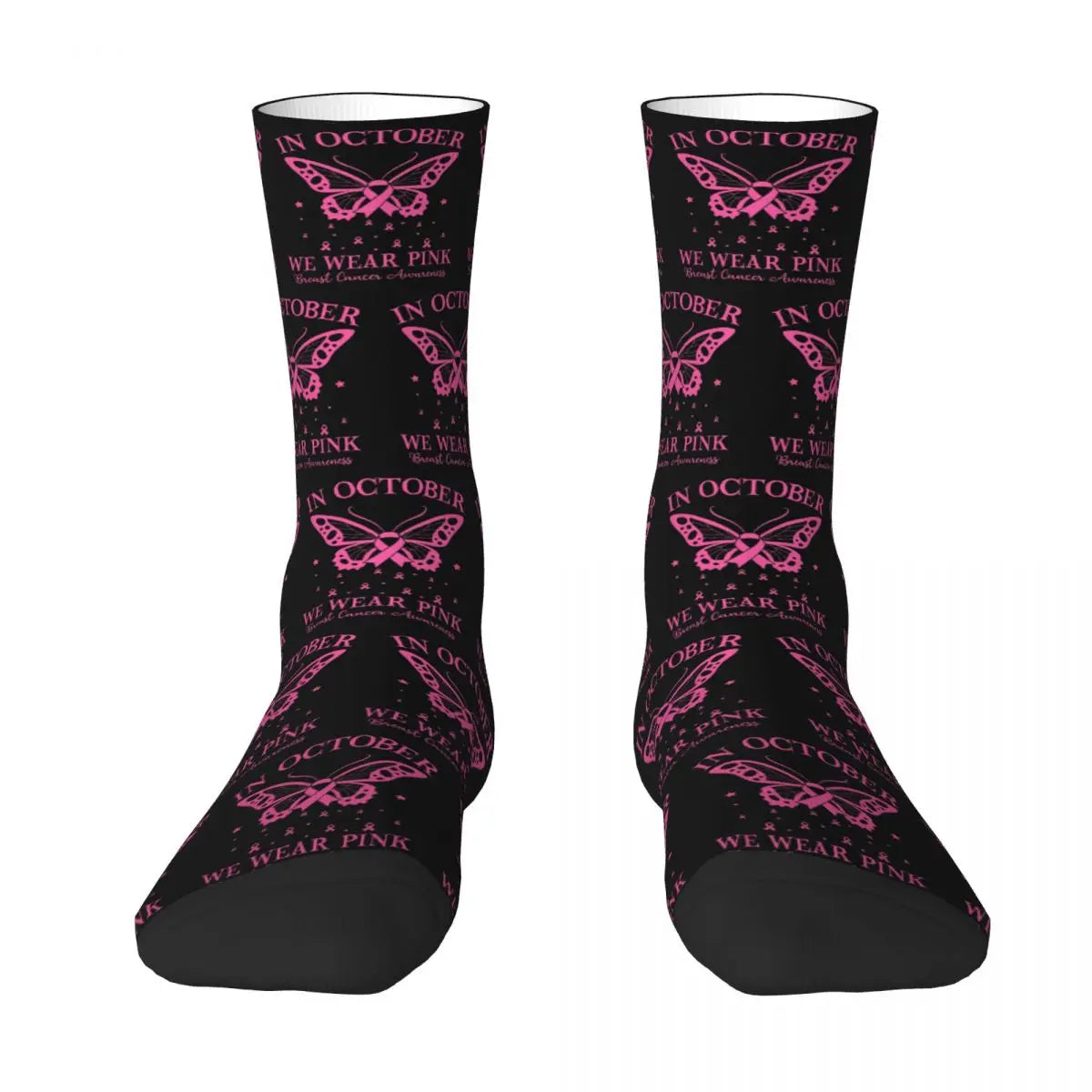 the IN OCTOBER - In October We Wear Pink Butterfly Breast Cancer Awareness Socks