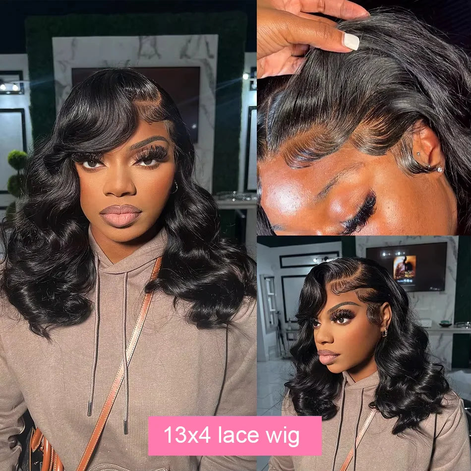 the BODY WAVE - Brazilian Body Wave Short Bob 13x4 13x6 HD Transparent Lace Front Human Hair Wigs, 5x5 High Density Pre-Plucked Lace Frontal Wig