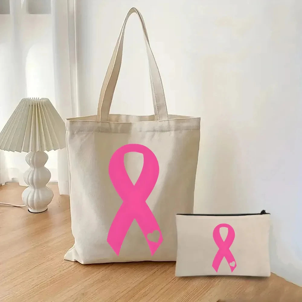 the TOTER - Pink Breast Cancer Awareness Printed Tote Women's Fashion