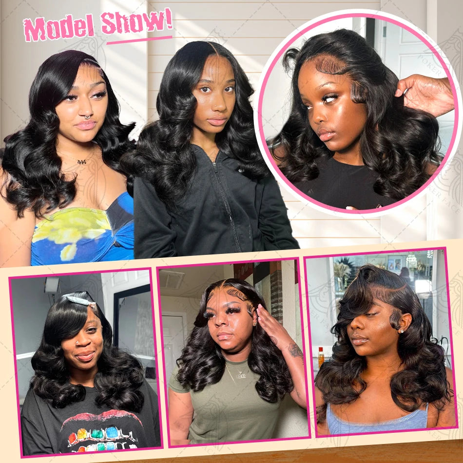 the BODY WAVE - Brazilian Body Wave Short Bob 13x4 13x6 HD Transparent Lace Front Human Hair Wigs, 5x5 High Density Pre-Plucked Lace Frontal Wig