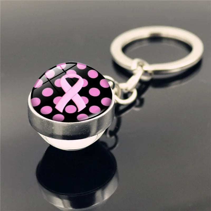 the RIBBON SPHERE - Pink Ribbon Breast Cancer Pendant Keychain
