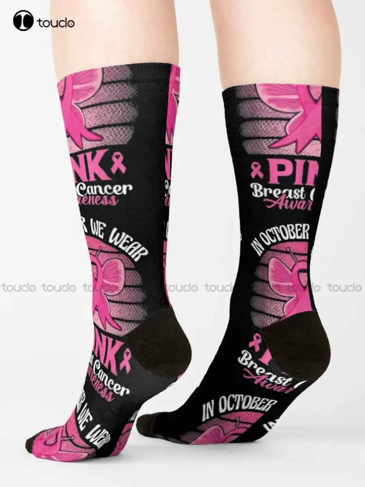 the PINK OCTOBER - In October We Wear Pink Football Breast Cancer Awareness Socks
