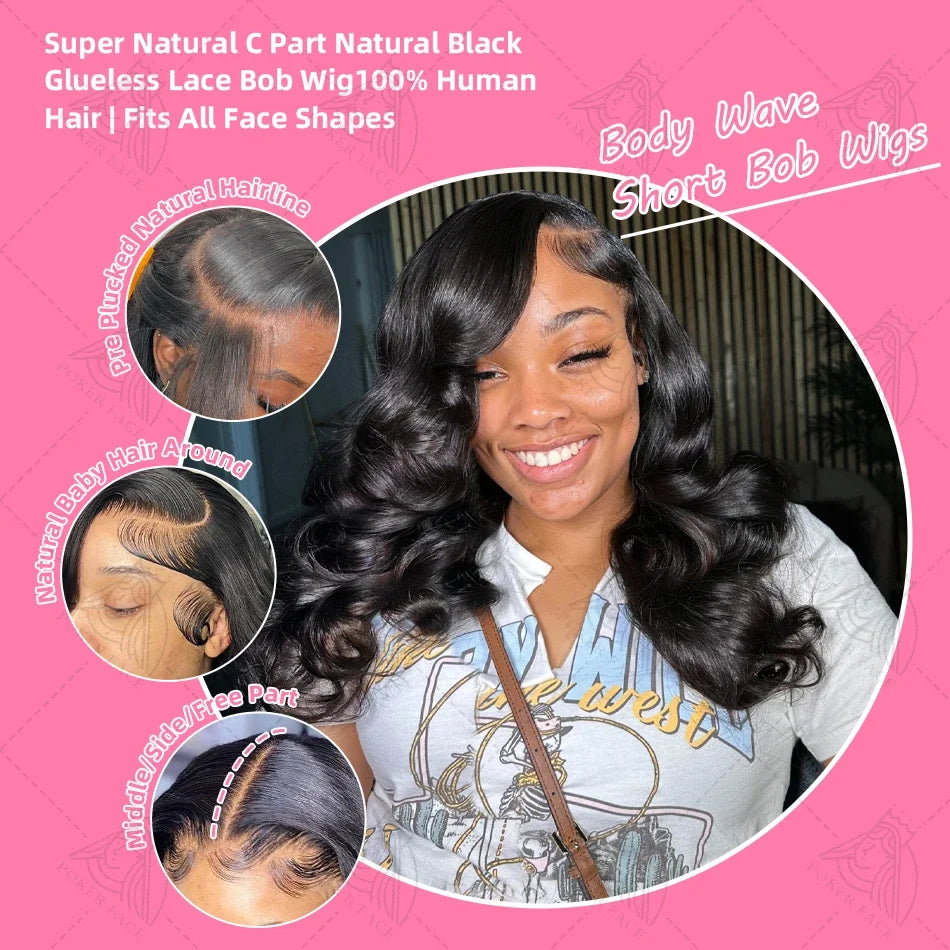the BODY WAVE - Brazilian Body Wave Short Bob 13x4 13x6 HD Transparent Lace Front Human Hair Wigs, 5x5 High Density Pre-Plucked Lace Frontal Wig