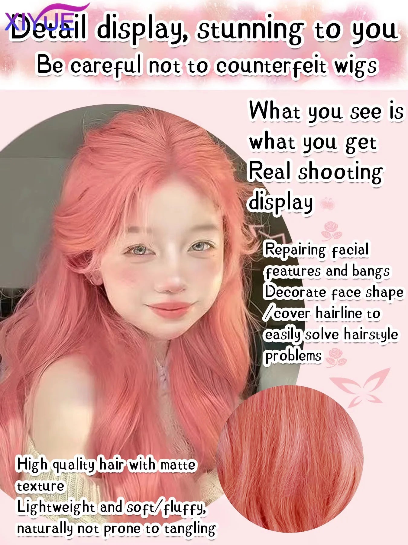 the PINKY - Orange/Pink Wig Long Wavy Synthetic Wigs, Middle Part Natural Wave Wig, Heat Resistant Cosplay Party Daily Hair Wig