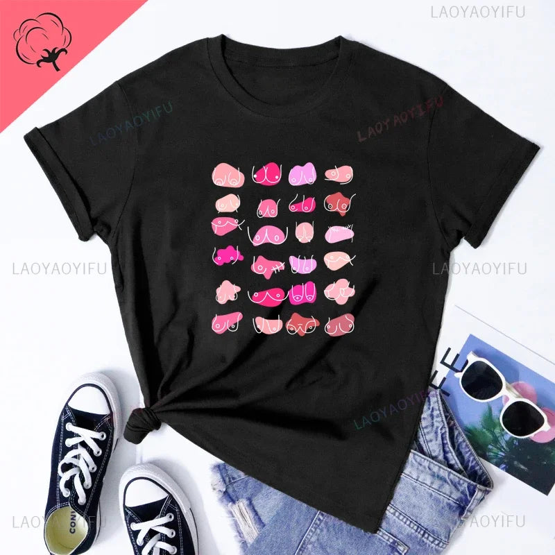 the BODY POSITIVITY - Boobies Shirt Aesthetic Women Body Positivity Graphic Tops