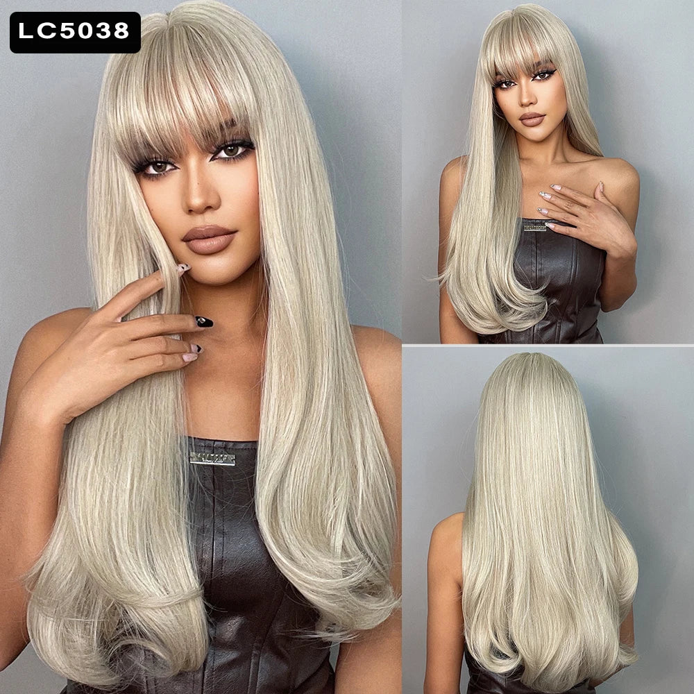 the GILLIAN - Natural Elegant Synthetic Wig, Long Ombre Red Brown Wigs for Women, Ombre Layered Hair with Dark Roots Daily Party Cosplay