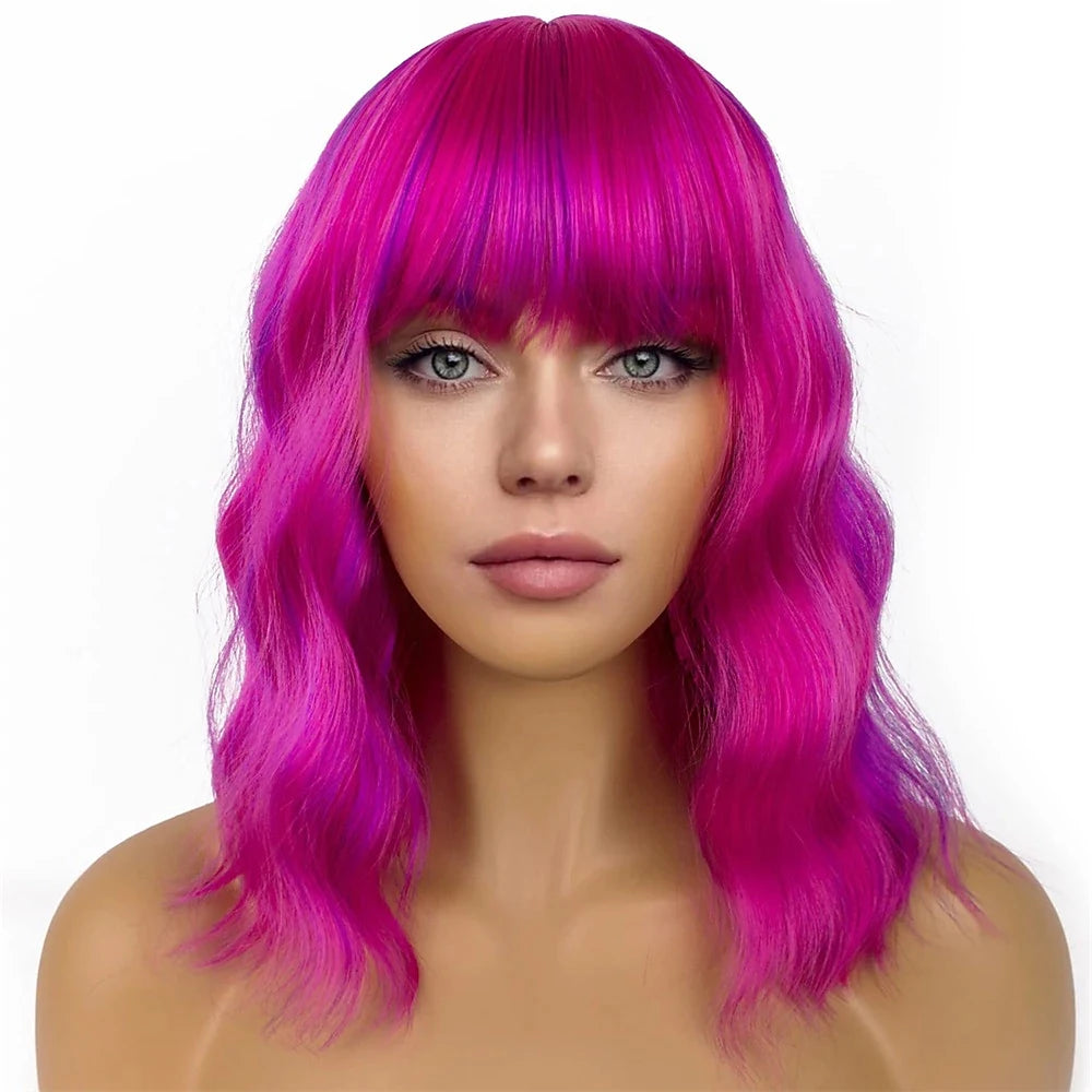 the POP STAR - Synthetic Hair Women Pink Bob Wigs, Short Curly Heat Resistant Party Wig