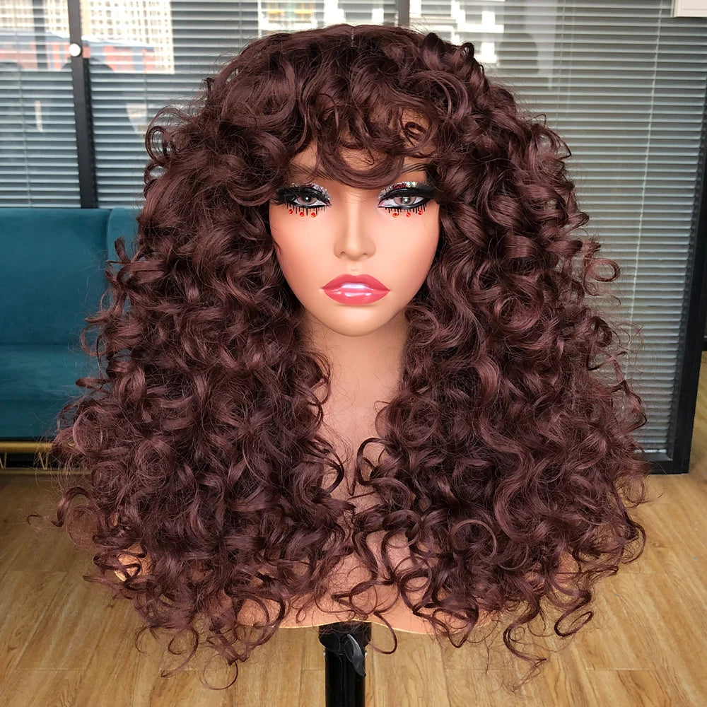 the CURLY SUE - Red Ginger Wig for Women, Long Curly Wave Wigs with Bangs, Copper Synthetic Wig, Natural Cosplay Party Heat Resistant Hair