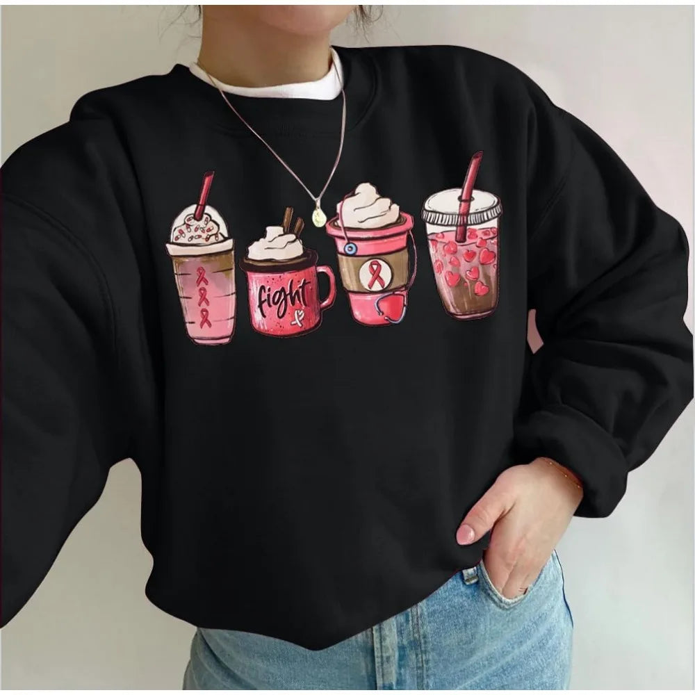 Breast Cancer Sweatshirt Women Cancer Awareness Shirt Pink Ribbon Sweatshirt Cancer Fight Oversized Pullover Tops