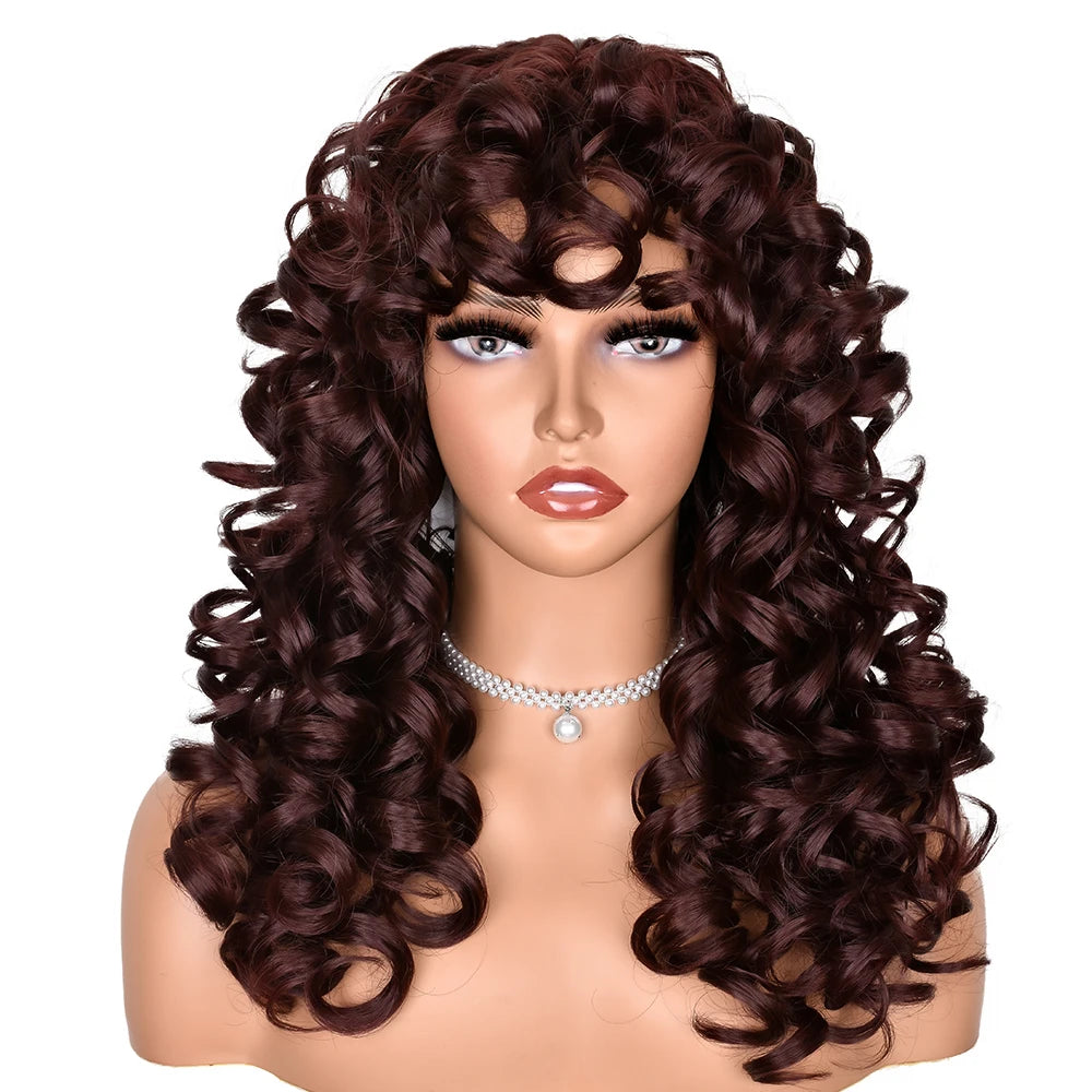 the CURLY SUE - Red Ginger Wig for Women, Long Curly Wave Wigs with Bangs, Copper Synthetic Wig, Natural Cosplay Party Heat Resistant Hair