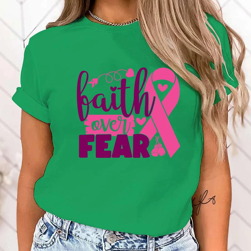 the FAITH OVER FEAR - Breast Cancer Awareness Faith Over Fear Graphic T-Shirt for Women