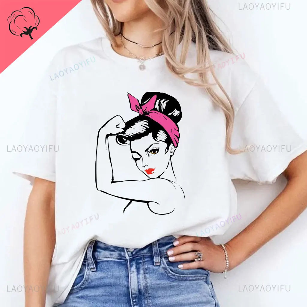 the OCTOBER COLLECTION - In October We Wear Pink Ghosts Cotton T-Shirt Breast Cancer Awareness Halloween T-Shirt Breast Cancer Support Tee