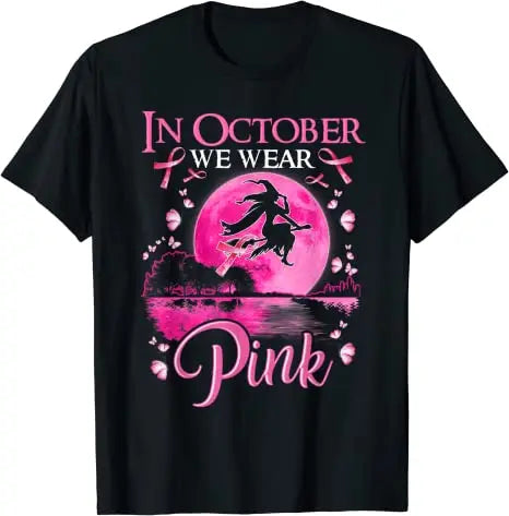 the PINK MOON - In October We Wear Pink Ribbon Witch Halloween Costume Breast Cancer T-Shirt for Women