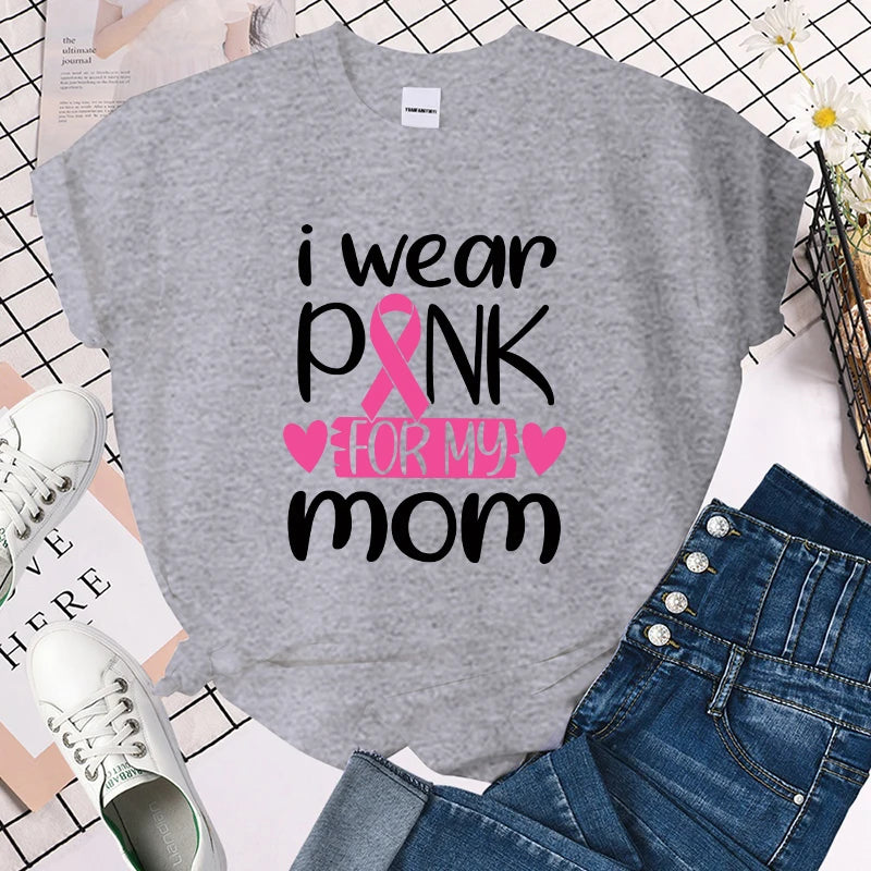 the I WEAR PINK FOR MOM - Breast Cancer Awareness I Wear Pink for My Mom Print T-Shirt for Women