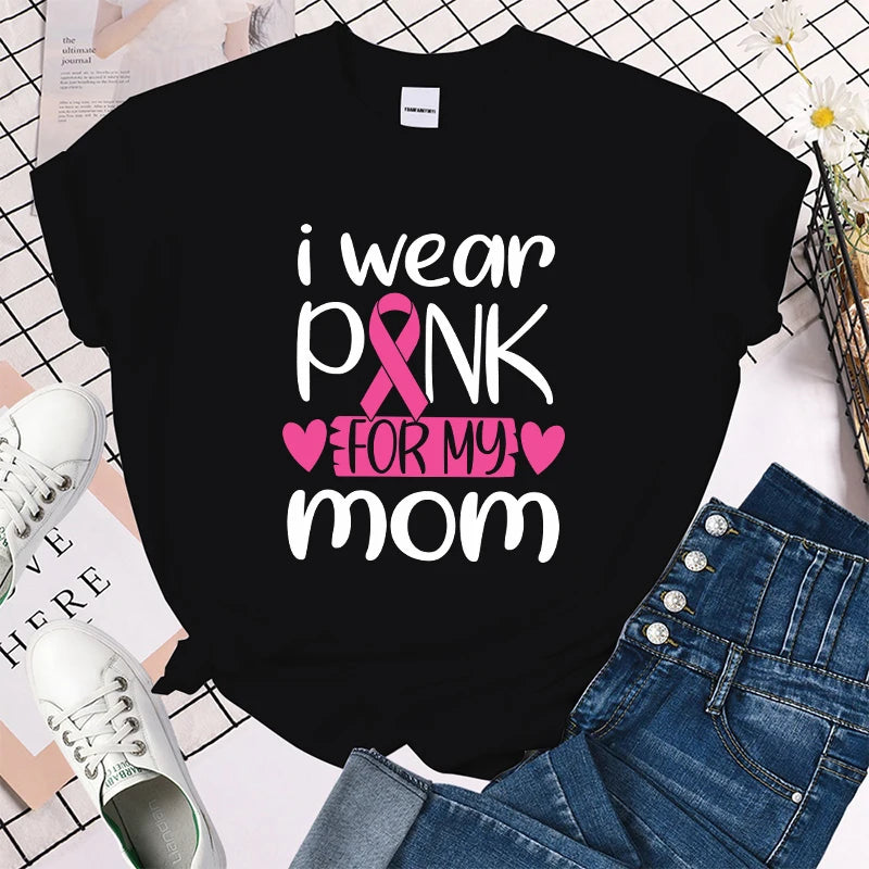 the I WEAR PINK FOR MOM - Breast Cancer Awareness I Wear Pink for My Mom Print T-Shirt for Women