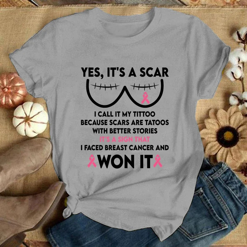 the TITTOO - Breast Cancer Short Sleeve Print T-Shirts for Women