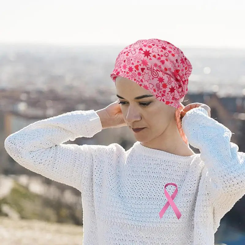 the COMFY CAP - Pink Breast Cancer Awareness Hats with Elastic Band and Pink Ribbon Pattern Casual Breathable Awareness Hat for Women