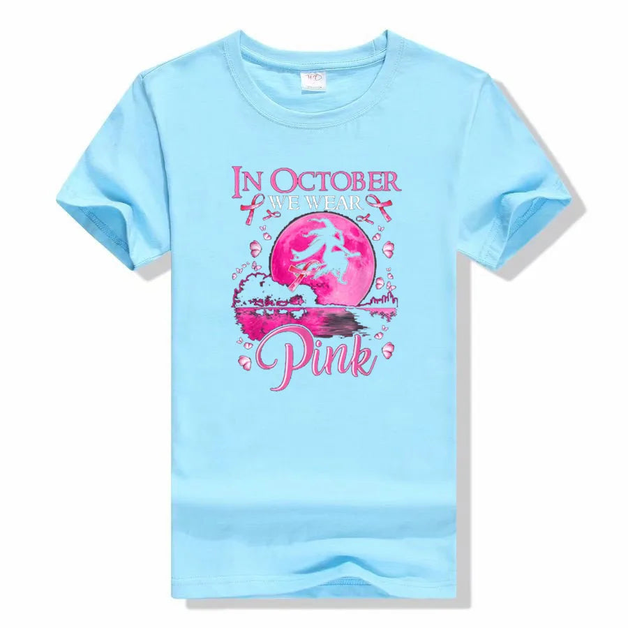 the PINK MOON - In October We Wear Pink Ribbon Witch Halloween Costume Breast Cancer T-Shirt for Women