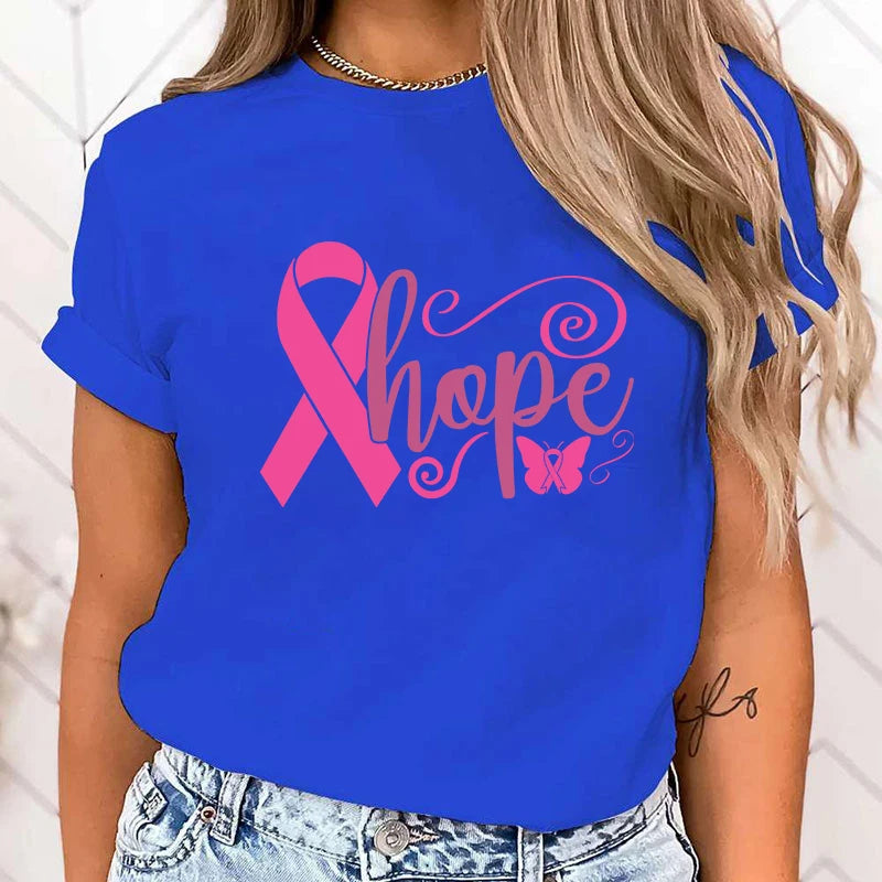 the HOPE RIBBON - Breast Cancer Awareness Hope Print Short Sleeve T-Shirts for Women