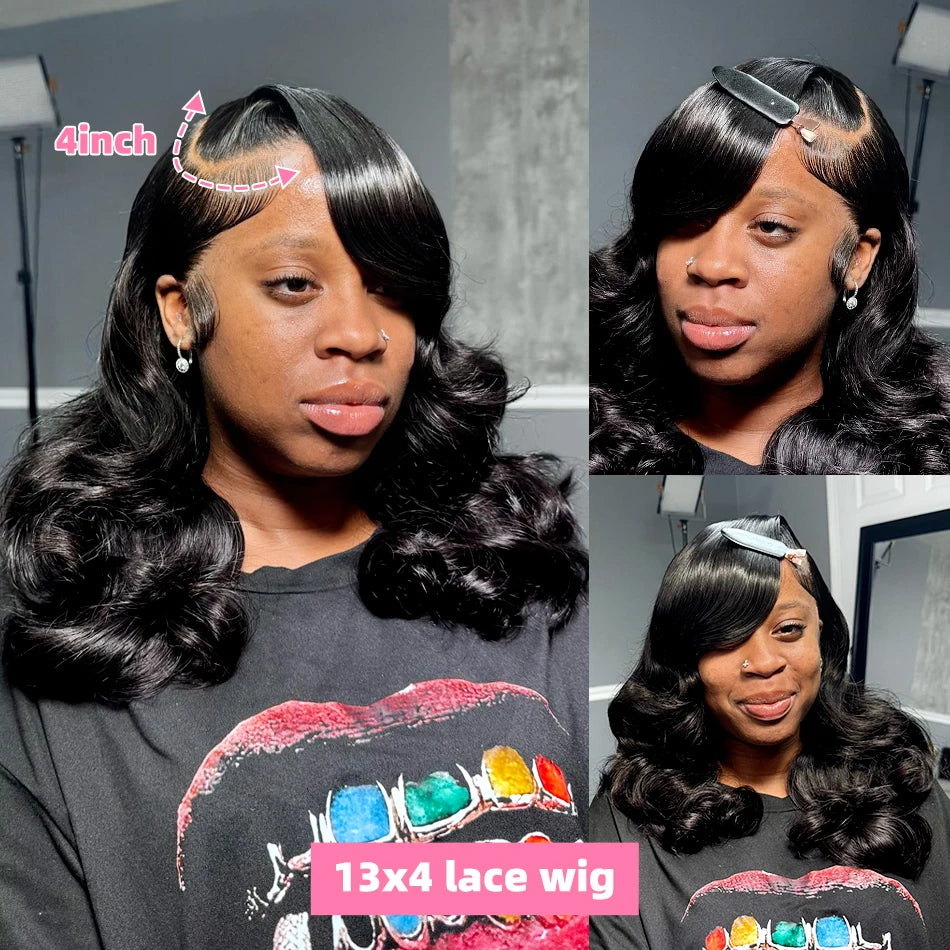 the BODY WAVE - Brazilian Body Wave Short Bob 13x4 13x6 HD Transparent Lace Front Human Hair Wigs, 5x5 High Density Pre-Plucked Lace Frontal Wig