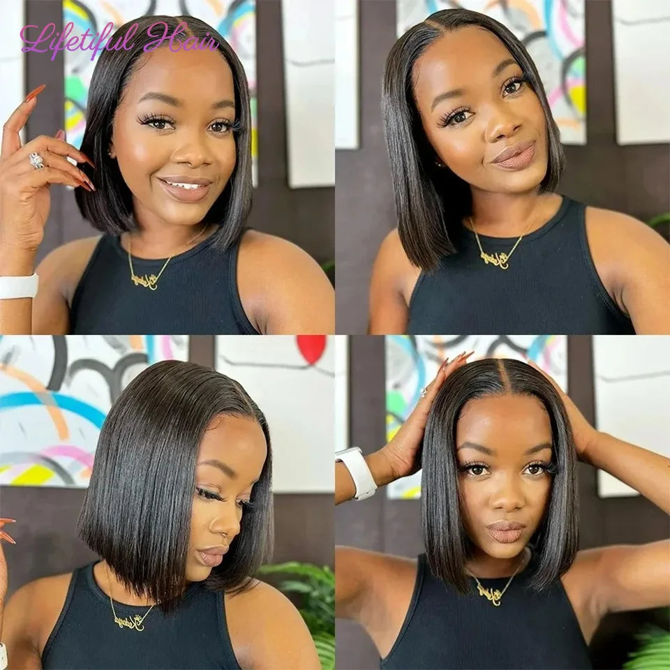the CLEO - Glueless Bob Hair Wig, Human Hair Ready to Wear Straight Transparent 4x4 Lace Closure Wigs for Women, Glueless Wigs Human Hair