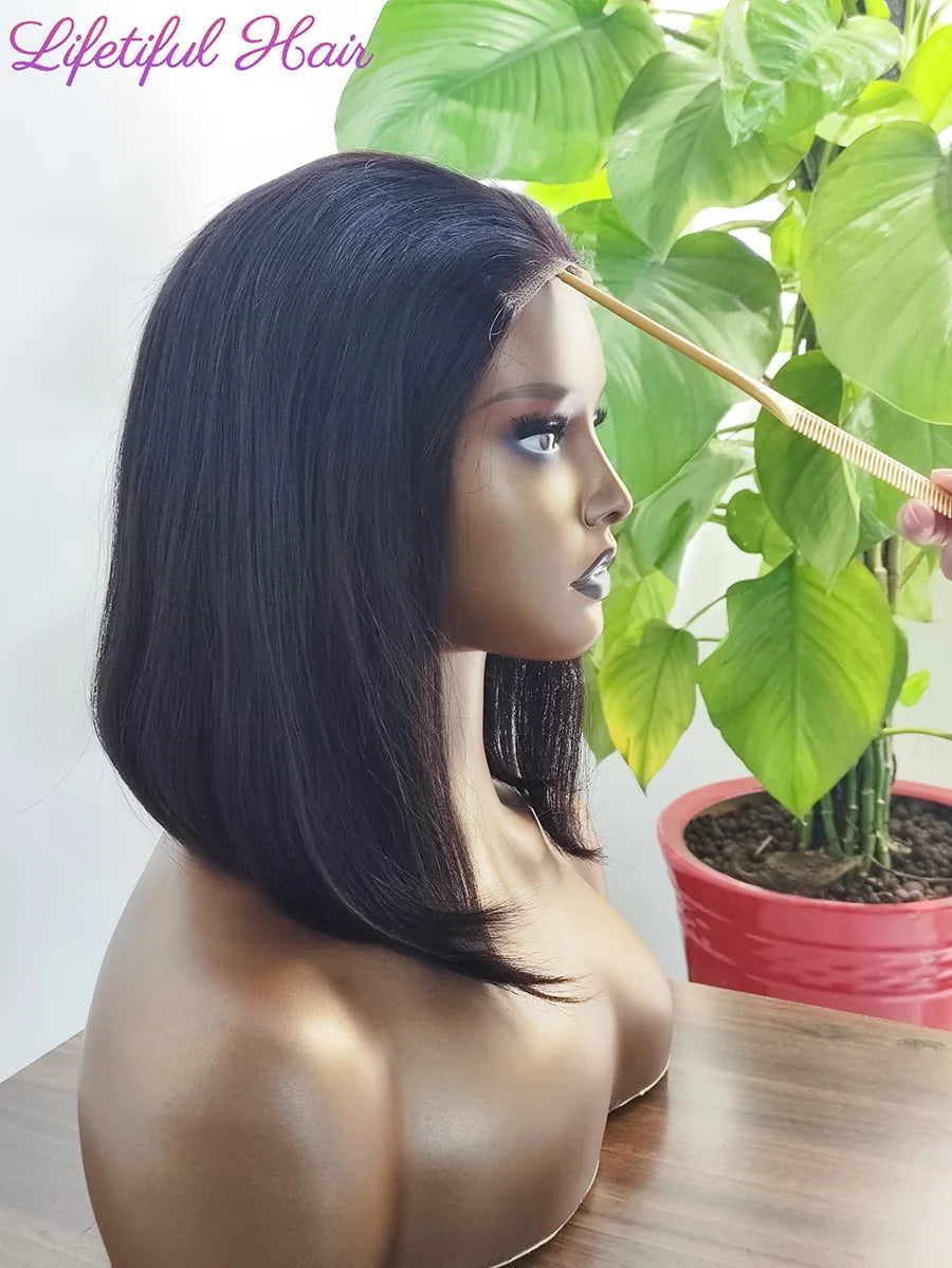 the CLEO - Glueless Bob Hair Wig, Human Hair Ready to Wear Straight Transparent 4x4 Lace Closure Wigs for Women, Glueless Wigs Human Hair