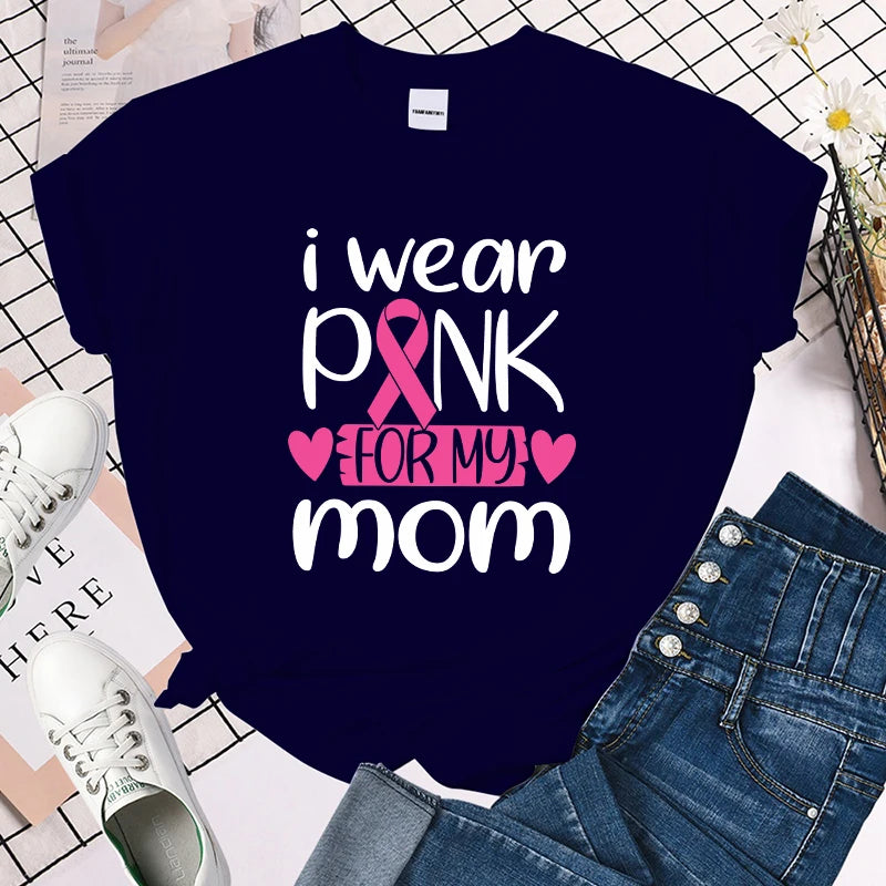 the I WEAR PINK FOR MOM - Breast Cancer Awareness I Wear Pink for My Mom Print T-Shirt for Women