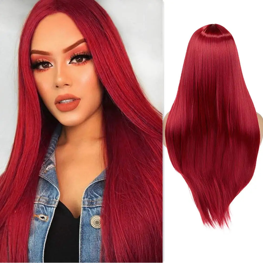 the HOT GIRL CLUB - Long Straight Synthetic Wigs, Air Bangs Natural Heat-Resistant Hair, Women Daily Halloween/Cosplay Party Full Head Cover