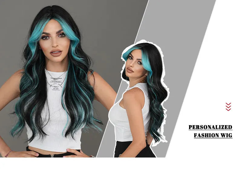 the X-WOMAN ROGUE - Layered Wig Synthetic Light Blue Wig for Women, Cosplay Resistant Fiber Highlight Blue Wavy Wigs with Fluffy Bangs