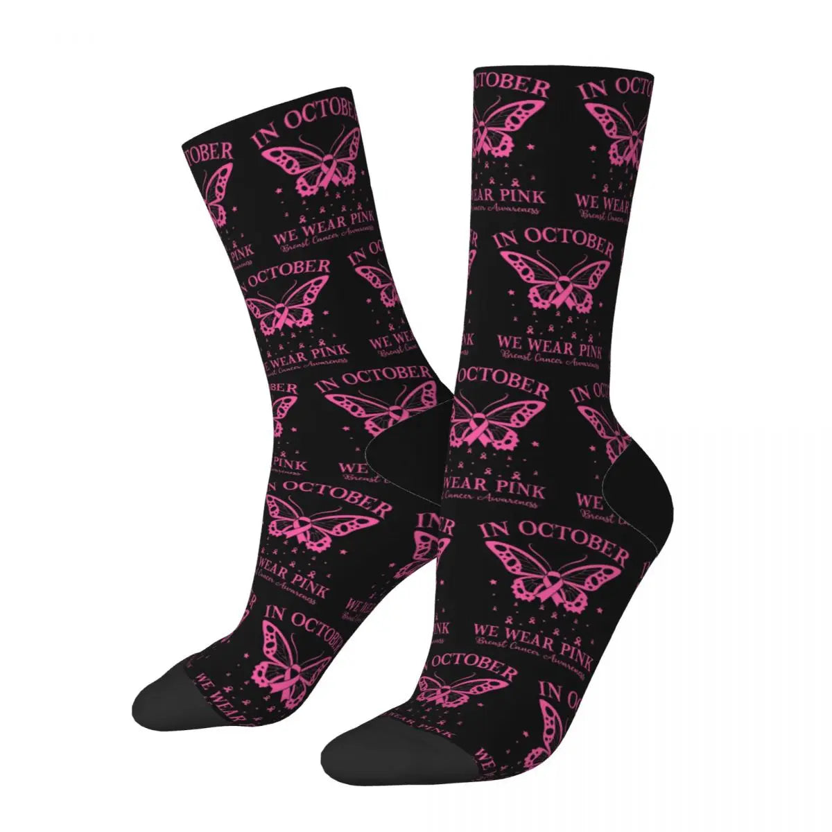 the IN OCTOBER - In October We Wear Pink Butterfly Breast Cancer Awareness Socks