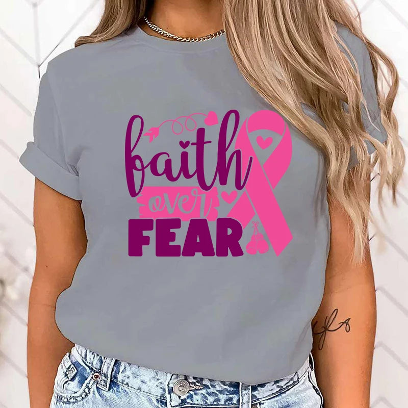 the FAITH OVER FEAR - Breast Cancer Awareness Faith Over Fear Graphic T-Shirt for Women